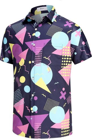 KYKU 80s Costume 90s Clothes Hawaiian Shirt for Men Button Down Shirts Short Sleeve Retro Disco Outfits in Saudi Arabia