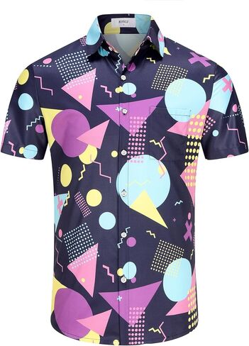 KYKU 80s Costume 90s Clothes Hawaiian Shirt for Men Button Down Shirts Short Sleeve Retro Disco Outfits in Saudi Arabia