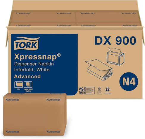 Tork Xpressnap® White Dispenser Napkin N4, Advanced, Interfold 1-ply, 13" x 8.5", 12 x 500 napkins, DX900 in Saudi Arabia