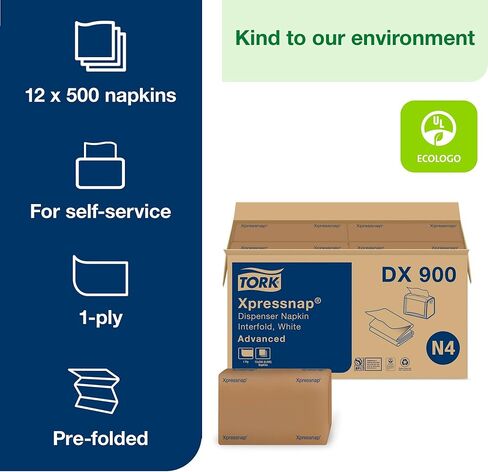 Tork Xpressnap® White Dispenser Napkin N4, Advanced, Interfold 1-ply, 13" x 8.5", 12 x 500 napkins, DX900 in Saudi Arabia