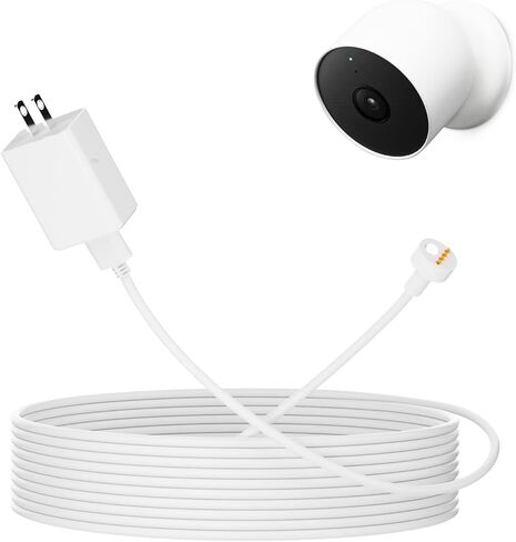 كابل شحن بطول 16 قدم/5 متر مع محول لكاميرا Google Nest والبطارية - الجيل الثاني، كابل توصيل مغناطيسي خارجي مقاوم للطقس، كابل شحن ومنفذ شحن للكاميرات، سلك طاقة (أبيض) - عبوة واحدة in Saudi Arabia