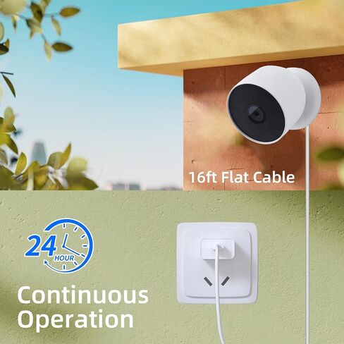 كابل شحن بطول 16 قدم/5 متر مع محول لكاميرا Google Nest والبطارية - الجيل الثاني، كابل توصيل مغناطيسي خارجي مقاوم للطقس، كابل شحن ومنفذ شحن للكاميرات، سلك طاقة (أبيض) - عبوة واحدة in Saudi Arabia