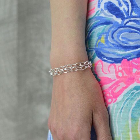 Layered Chain Charm Bracelet in Sterling Silver 8.0 inches (8.0 inches) in Saudi Arabia
