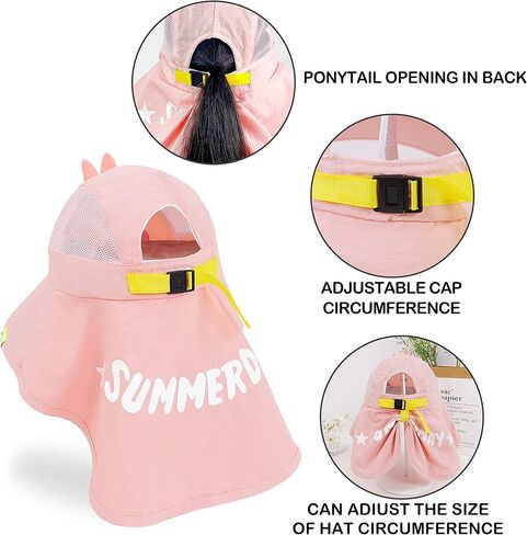 Bienvenu Kids UPF 50+ Sun Hat with Neck Flap, Fishing Beach Outdoor Bucket Hat, Girls Boys Summer Sun Protection Hat in Saudi Arabia