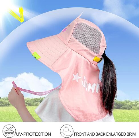 Bienvenu Kids UPF 50+ Sun Hat with Neck Flap, Fishing Beach Outdoor Bucket Hat, Girls Boys Summer Sun Protection Hat in Saudi Arabia