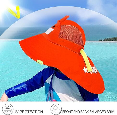 Bienvenu Kids UPF 50+ قبعة شمس مع غطاء للرقبة، قبعة دلو للشاطئ في الهواء الطلق، قبعة صيفية للحماية من الشمس للفتيات والأولاد in Kuwait