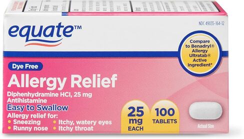أقراص إيكويت الخالية من الصبغة لتخفيف الحساسية، ديفينهيدرامين HCI، 25 مجم، 100 قرص in Kuwait