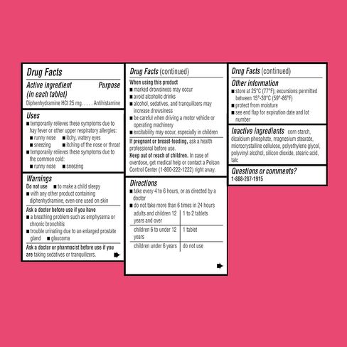 أقراص إيكويت الخالية من الصبغة لتخفيف الحساسية، ديفينهيدرامين HCI، 25 مجم، 100 قرص in Kuwait