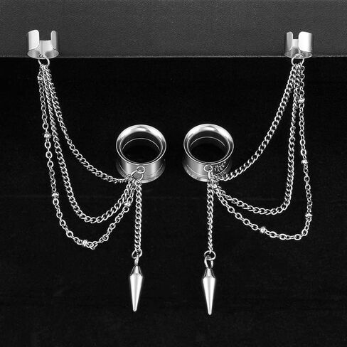 LADEMAYH Ear Cuff Chain Plug Tunnels Gauge Stainless Steel Non-Piercing Adjustable Cartilage Clip On Wrap Tassel Body Jewelry in Saudi Arabia