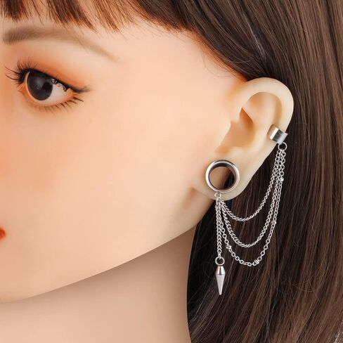 LADEMAYH Ear Cuff Chain Plug Tunnels Gauge Stainless Steel Non-Piercing Adjustable Cartilage Clip On Wrap Tassel Body Jewelry in Saudi Arabia