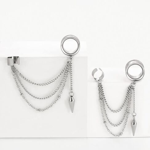 LADEMAYH Ear Cuff Chain Plug Tunnels Gauge Stainless Steel Non-Piercing Adjustable Cartilage Clip On Wrap Tassel Body Jewelry in Saudi Arabia