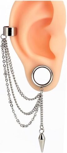 LADEMAYH Ear Cuff Chain Plug Tunnels Gauge Stainless Steel Non-Piercing Adjustable Cartilage Clip On Wrap Tassel Body Jewelry in Saudi Arabia