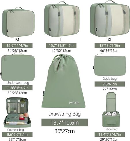 BAGAIL 8 Set Packing Cubes Luggage Packing Organizers and 3Bagail Ultralight Zipper Pouch in Saudi Arabia