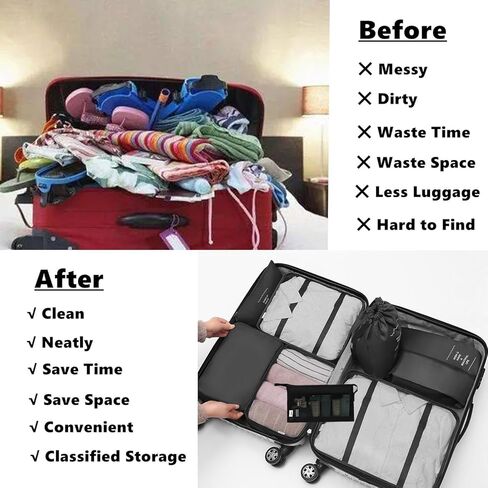 8 عبوات من مكعبات التعبئة من Gbateri - منظمات تعبئة أمتعة السفر - منظم أمتعة أساسيات السفر، تتضمن حقيبة أدوات الزينة، وحقيبة الغسيل، وحقيبة تخزين الأحذية، وحقائب تعبئة مريحة - أزرق داكن in Kuwait