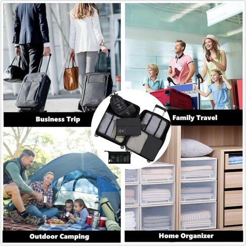 8 عبوات من مكعبات التعبئة من Gbateri - منظمات تعبئة أمتعة السفر - منظم أمتعة أساسيات السفر، تتضمن حقيبة أدوات الزينة، وحقيبة الغسيل، وحقيبة تخزين الأحذية، وحقائب تعبئة مريحة - أزرق داكن in Kuwait