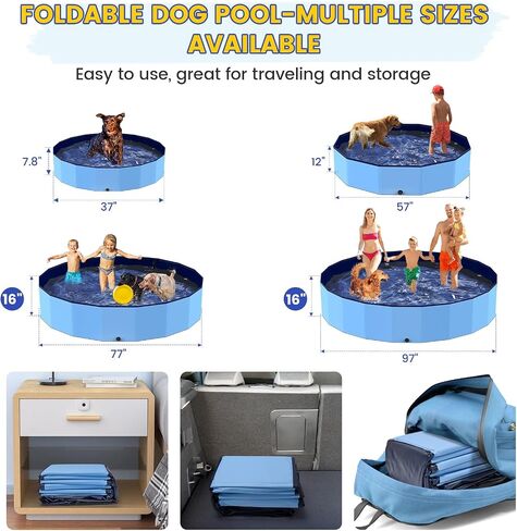 Foldable Dog Pool, 37" Pools for Kids, Puppy Bath Tub for Small Dog, Non-Slip Swimming Pools for Toddlers 1-3, Portable Tub for Kids Doggie Collapsible Wading Pool for Backyard in Saudi Arabia
