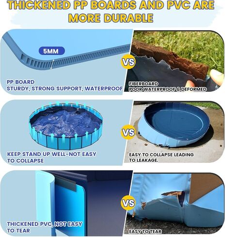 Foldable Dog Pool, 37" Pools for Kids, Puppy Bath Tub for Small Dog, Non-Slip Swimming Pools for Toddlers 1-3, Portable Tub for Kids Doggie Collapsible Wading Pool for Backyard in Saudi Arabia