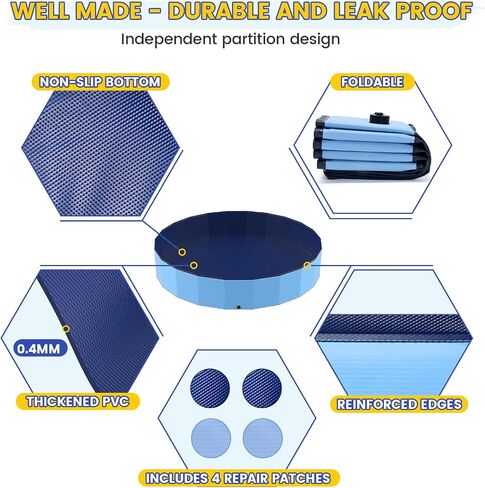 Foldable Dog Pool, 37" Pools for Kids, Puppy Bath Tub for Small Dog, Non-Slip Swimming Pools for Toddlers 1-3, Portable Tub for Kids Doggie Collapsible Wading Pool for Backyard in Saudi Arabia