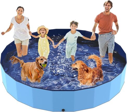Foldable Dog Pool, 37" Pools for Kids, Puppy Bath Tub for Small Dog, Non-Slip Swimming Pools for Toddlers 1-3, Portable Tub for Kids Doggie Collapsible Wading Pool for Backyard in Saudi Arabia