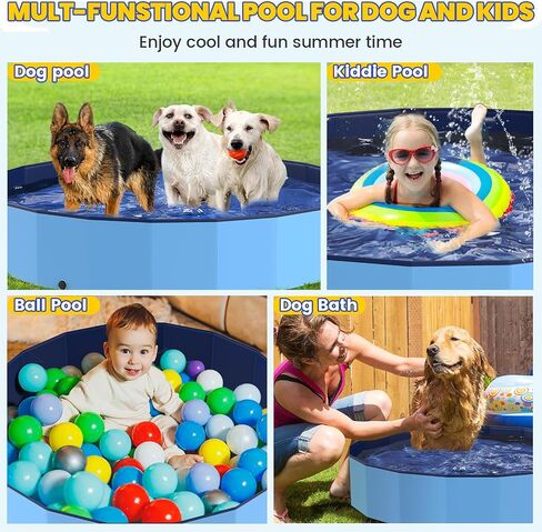 Foldable Dog Pool, 37" Pools for Kids, Puppy Bath Tub for Small Dog, Non-Slip Swimming Pools for Toddlers 1-3, Portable Tub for Kids Doggie Collapsible Wading Pool for Backyard in Saudi Arabia
