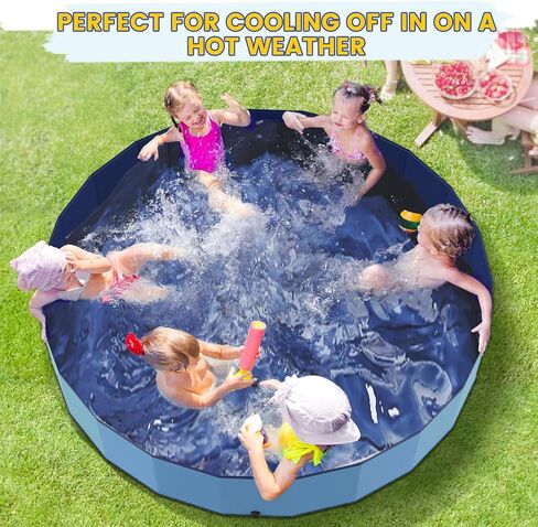 Foldable Dog Pool, 37" Pools for Kids, Puppy Bath Tub for Small Dog, Non-Slip Swimming Pools for Toddlers 1-3, Portable Tub for Kids Doggie Collapsible Wading Pool for Backyard in Saudi Arabia