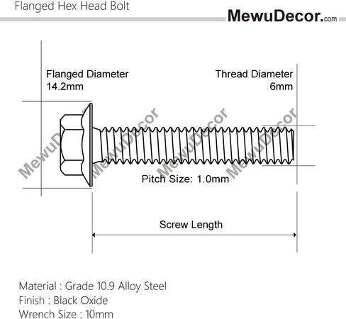 M8 x 35mm Flanged Hex Head Bolts Flange Hexagon Screws, Grade 10.9 Alloy Steel, Black Oxide Finish, Partial Thread, 10 PCS in Saudi Arabia