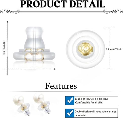 Earring Backs,18K Gold Silicone Earring Backs Replacements,Locking Secure Earring Backs for Studs/Droopy Ears,No-Irritate Hypoallergenice Soft Clear Earring Backs for Adults in Saudi Arabia
