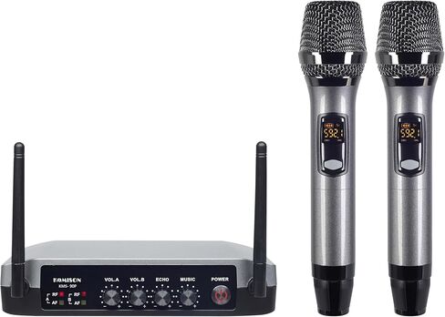 نظام ميكروفون كاريوكي لاسلكي محمول من كوميسون UHF مع صندوق ميكروفون لاسلكي مع جهاز استقبال بلوتوث معدني للغناء والكلام والكنيسة وحفلات الزفاف والمنزل KTV مجموعة، 280 قدم in Kuwait