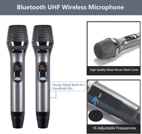نظام ميكروفون كاريوكي لاسلكي محمول من كوميسون UHF مع صندوق ميكروفون لاسلكي مع جهاز استقبال بلوتوث معدني للغناء والكلام والكنيسة وحفلات الزفاف والمنزل KTV مجموعة، 280 قدم in Kuwait