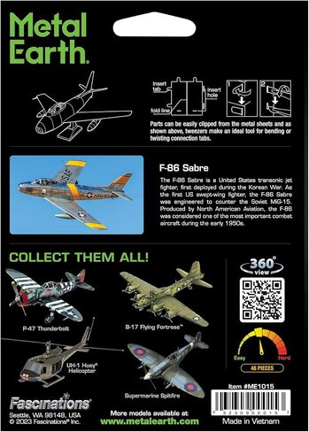 Fascinations Metal Earth F-86 Sabre Aircraft 3D Metal Model Kit Bundle with Tweezers in Saudi Arabia