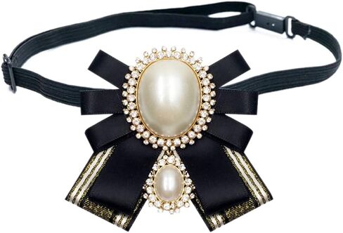 FASELE Bow Brooch Pre-Tied Neck Tie Pearl Brooch Pin Striped Bow Tie for Women Wedding Party Bow Tie in Kuwait