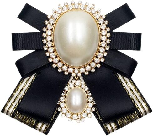 FASELE Bow Brooch Pre-Tied Neck Tie Pearl Brooch Pin Striped Bow Tie for Women Wedding Party Bow Tie in Kuwait