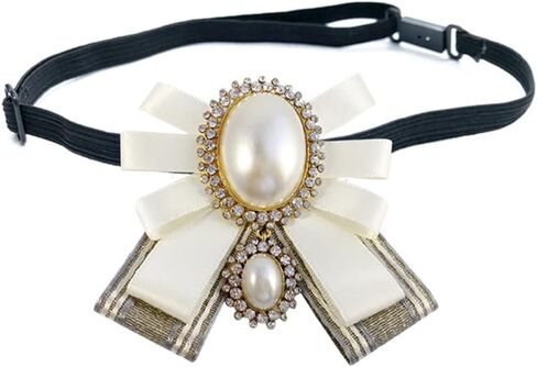 FASELE Bow Brooch Pre-Tied Neck Tie Pearl Brooch Pin Striped Bow Tie for Women Wedding Party Bow Tie in Kuwait