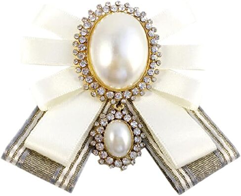 FASELE Bow Brooch Pre-Tied Neck Tie Pearl Brooch Pin Striped Bow Tie for Women Wedding Party Bow Tie in Kuwait