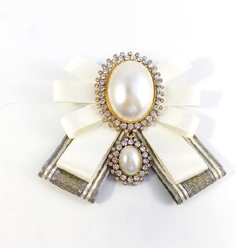 FASELE Bow Brooch Pre-Tied Neck Tie Pearl Brooch Pin Striped Bow Tie for Women Wedding Party Bow Tie in Kuwait