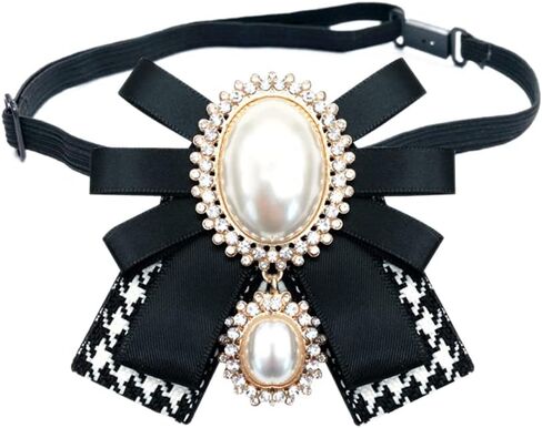 FASELE Bow Brooch Pre-Tied Neck Tie Pearl Brooch Pin Striped Bow Tie for Women Wedding Party Bow Tie in Kuwait