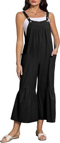 VICIALL Women's Jumpsuits Casual Long Rompers Wide Leg Baggy Overalls Pants Cotton Rompers Overalls with Pockets in Saudi Arabia