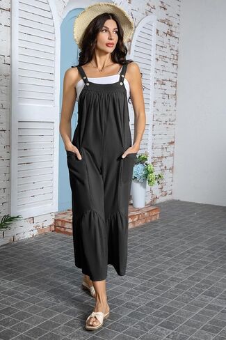 VICIALL Women's Jumpsuits Casual Long Rompers Wide Leg Baggy Overalls Pants Cotton Rompers Overalls with Pockets in Saudi Arabia