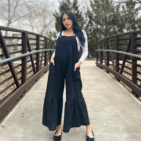 VICIALL Women's Jumpsuits Casual Long Rompers Wide Leg Baggy Overalls Pants Cotton Rompers Overalls with Pockets in Saudi Arabia