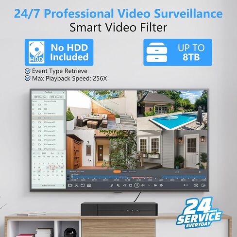Vonnision 4K PoE Network Video Recorder NVR, 8 Port H.265 NVR Support 4K/2K/8MP/5MP/3MP/1080P PoE Camera, Remote Access, Motion Alarm, 24/7 Recording, Smart Playback, No Hard Disk Drive in Saudi Arabia