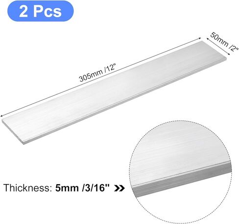 uxcell Square Aluminum Flat Bar, 2pcs 3/16" Thickness 2" Width 12" Length Square Aluminum Bar 6061 Aluminum Flat Plate, 5 x 50 x 305mm T6511 Solid New Mill Stock in Kuwait