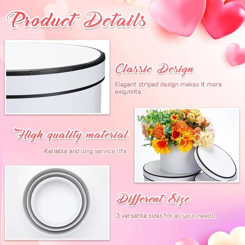 Cholemy Set of 6 Round Flower Boxes with Lid Three Sizes Nested Gift Box Luxury Flower Arrangement Boxes for Mother's Day Wedding Bridesmaids Graduation Birthday Baby Showers Gift(Pink, White) in Saudi Arabia