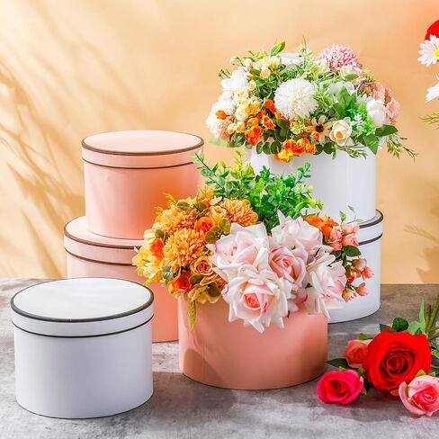 Cholemy Set of 6 Round Flower Boxes with Lid Three Sizes Nested Gift Box Luxury Flower Arrangement Boxes for Mother's Day Wedding Bridesmaids Graduation Birthday Baby Showers Gift(Pink, White) in Saudi Arabia