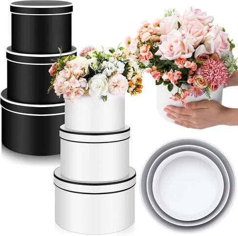 Cholemy Set of 6 Round Flower Boxes with Lid Three Sizes Nested Gift Box Luxury Flower Arrangement Boxes for Mother's Day Wedding Bridesmaids Graduation Birthday Baby Showers Gift(Pink, White) in Saudi Arabia