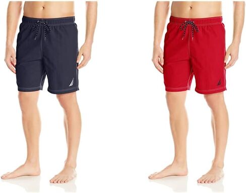 Nautica Men's Solid Quick Dry Classic Logo Swim Trunk, Navy/Nautica Red (2 Pack), X-Large in Saudi Arabia