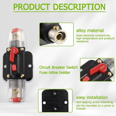 EPLZON 50A Circuit Breaker Switch 50 AMP Fuse Inline Holder 12V to 48V DC Manual Reset Button for Car Audio Sound Amplifier System RV Home Marine Boat Truck in Saudi Arabia