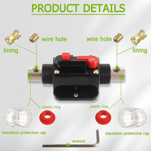 EPLZON 50A Circuit Breaker Switch 50 AMP Fuse Inline Holder 12V to 48V DC Manual Reset Button for Car Audio Sound Amplifier System RV Home Marine Boat Truck in Saudi Arabia