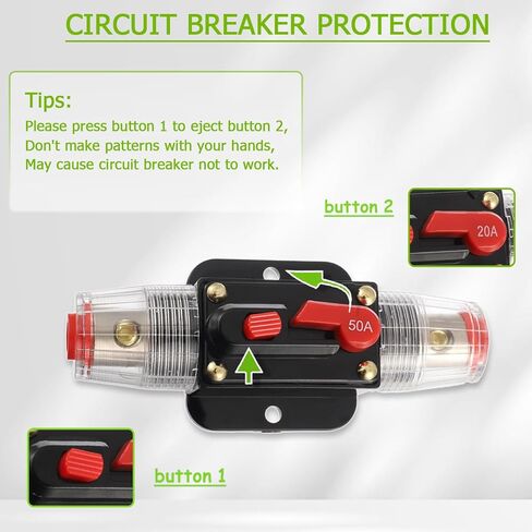 EPLZON 50A Circuit Breaker Switch 50 AMP Fuse Inline Holder 12V to 48V DC Manual Reset Button for Car Audio Sound Amplifier System RV Home Marine Boat Truck in Saudi Arabia