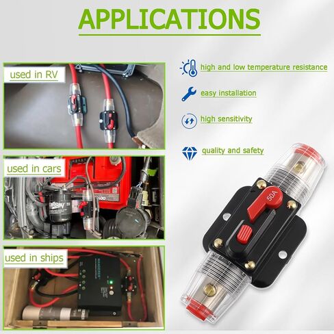 EPLZON 50A Circuit Breaker Switch 50 AMP Fuse Inline Holder 12V to 48V DC Manual Reset Button for Car Audio Sound Amplifier System RV Home Marine Boat Truck in Saudi Arabia