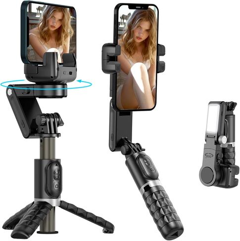 مثبت انحراف Korecase ثنائي المحور للهواتف الذكية مع حامل ثلاثي عصا سيلفي قابل للتمديد، حامل تتبع تلقائي للوجه بزاوية 360 درجة مع ضوء ملء وجهاز تحكم عن بعد لاسلكي لمدونات الفيديو، يوتيوب، تسجيل فيديو تيك توك in Kuwait